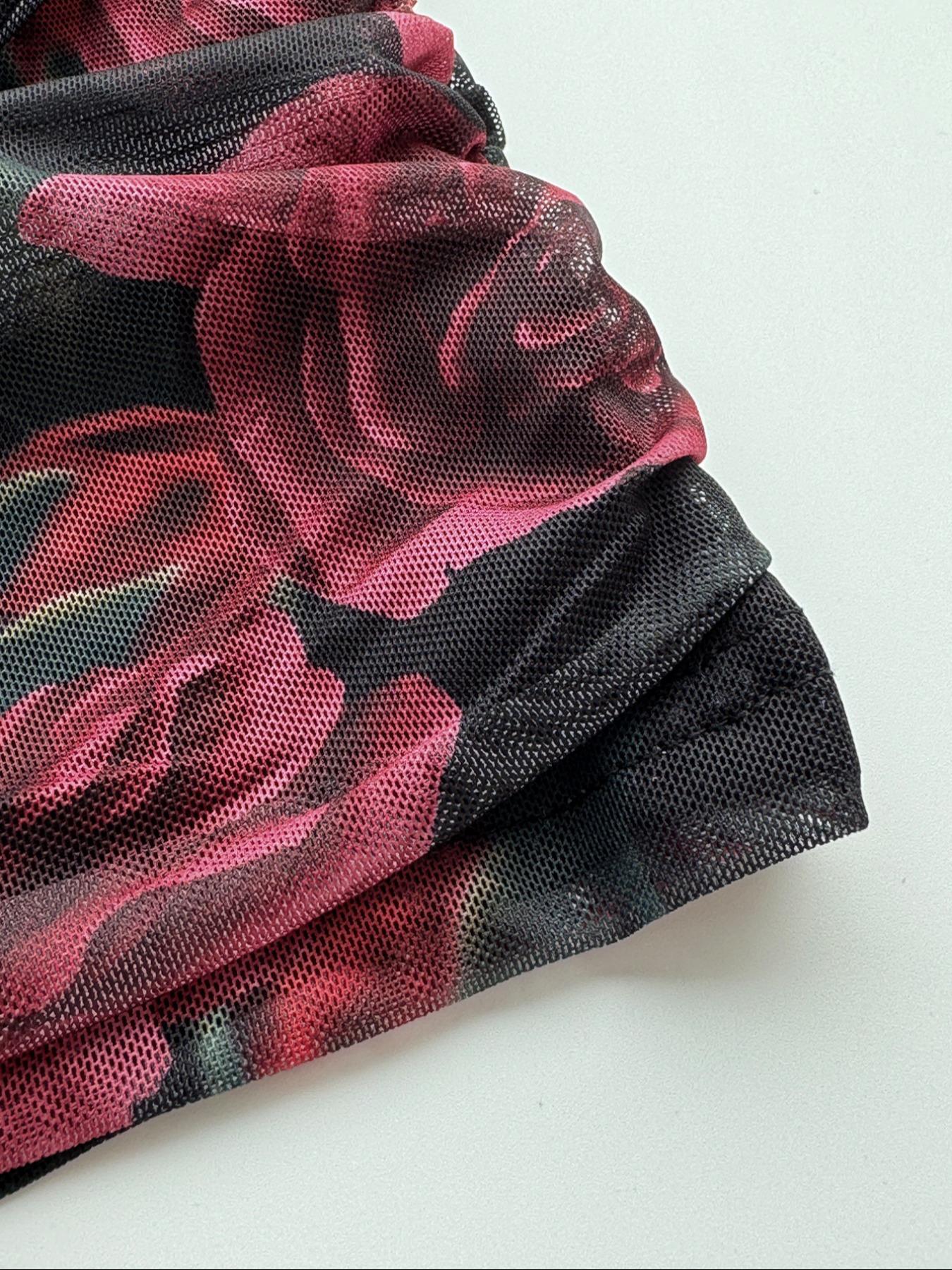 Y2K Trendy Street Style Lace Spaghetti Strap Top, Sexy Floral Print Sheer Mesh Backless Cami for Summer Party