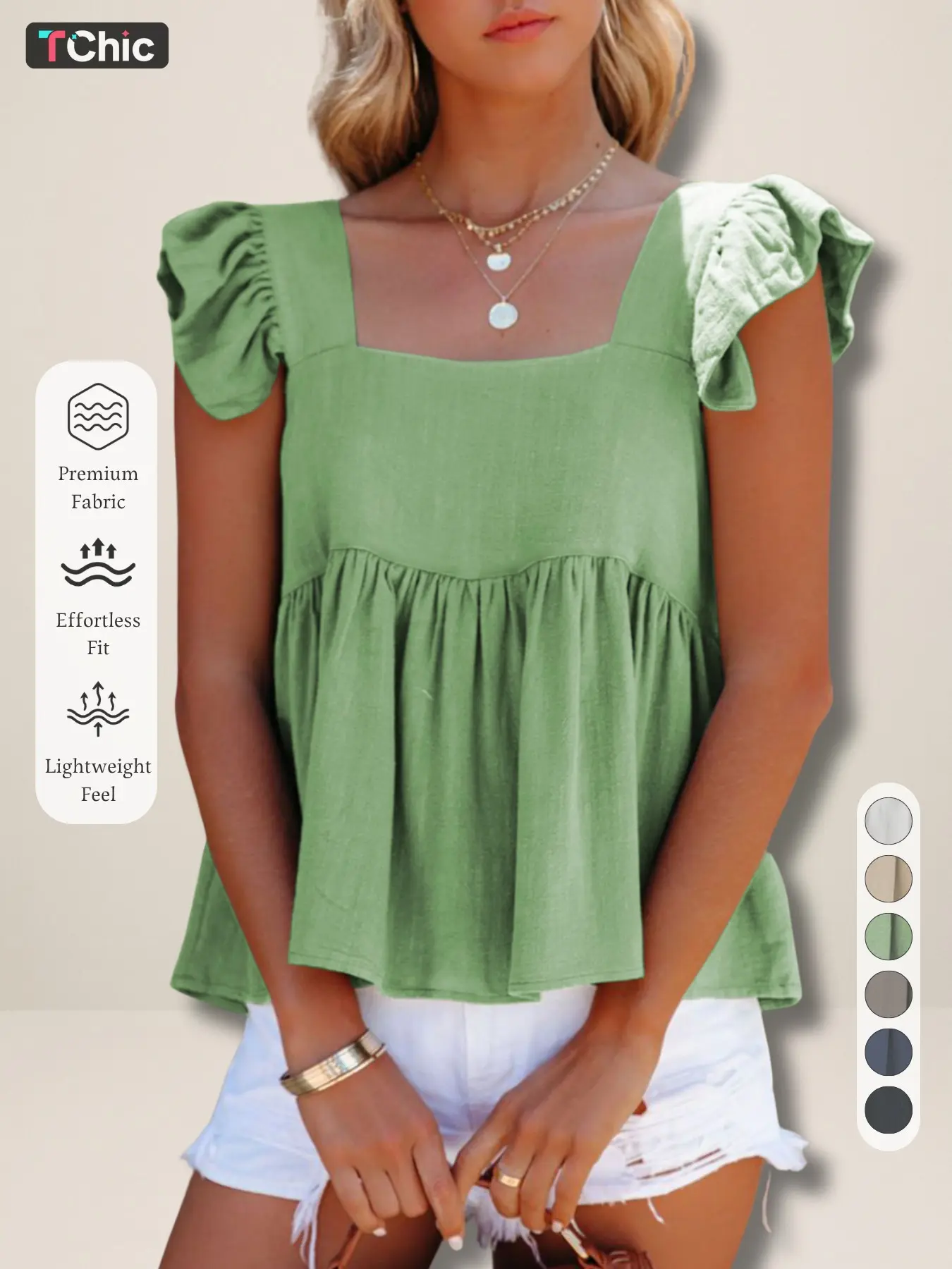 New Summer Women's Ruffle Square Neck Boho Chic Sleeveless Shirt Blouse Fit, Solid Color Button Babydoll Top, Elegant Fashion for Office and Dates, Womenswear Casual