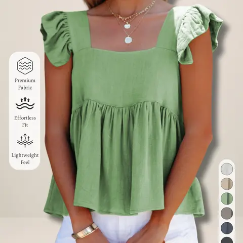 New Summer Women's Ruffle Square Neckline Design Shirt Blouse Fit, Solid Color Button Babydoll Top, Elegant Fashion for Office and Dates, Womenswear Casual
