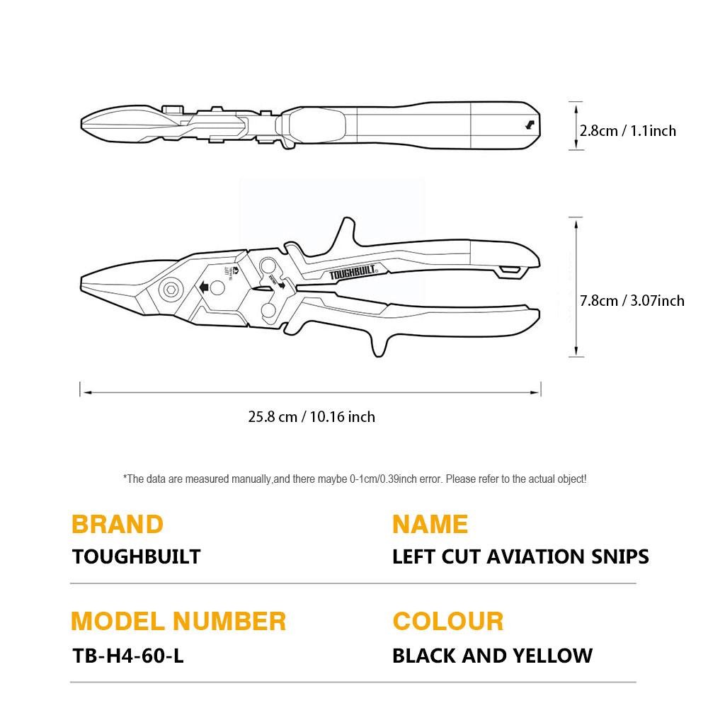 1pc Toughbuilt  Left Cut Aviation Snips TB-H4-60-L Cutting Tool