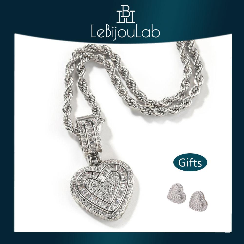 [LeBijouLab] 2026 Viral Golden (18K Gold Plated) & Silver Iced-Out Bling Heart Necklace w/ 20inches or 24inches Stainless Steel Rope Chain | Holiday Gift | Christmas Gift | Gifts for Girlfriend | Gifts for Wife | Gifts for Boyfriend C