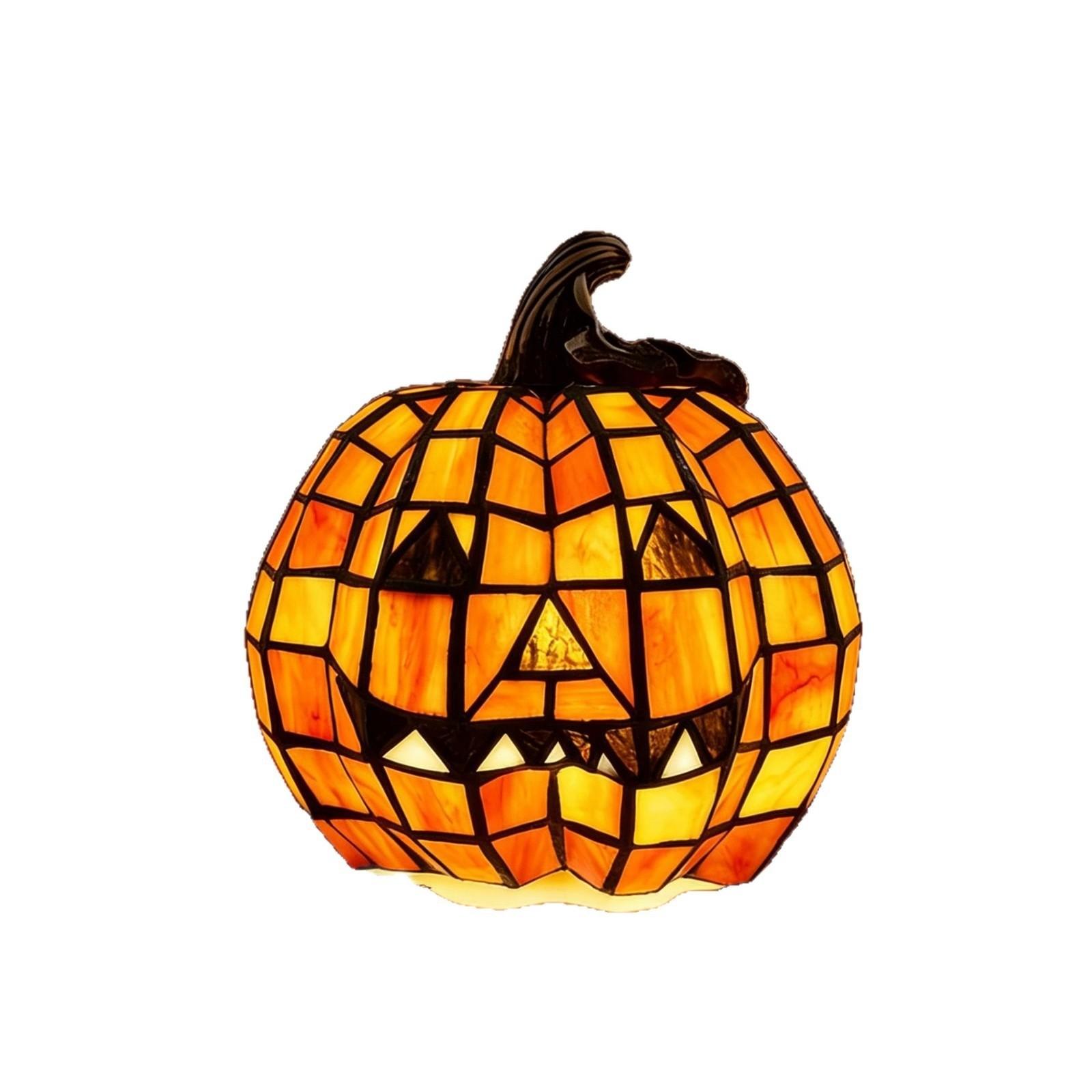 Tiffany Style Halloween Pumpkin Light-Up Decoration, Glowing Pumpkin Ornament for Halloween, Festive Pumpkin Lamp for Home Decor
