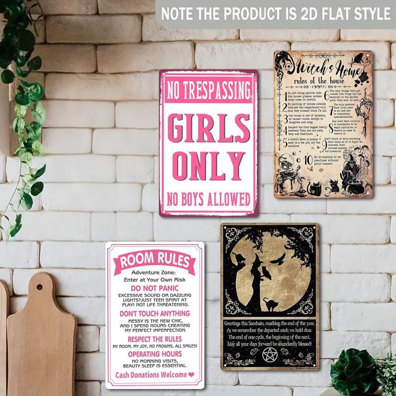 Cute Witch Poster Aluminum Sign, Magic Book Metal Wall Art Print, Halloween Decoration, 20x30 Cm, Universal Setting, No Precious Metal Plating