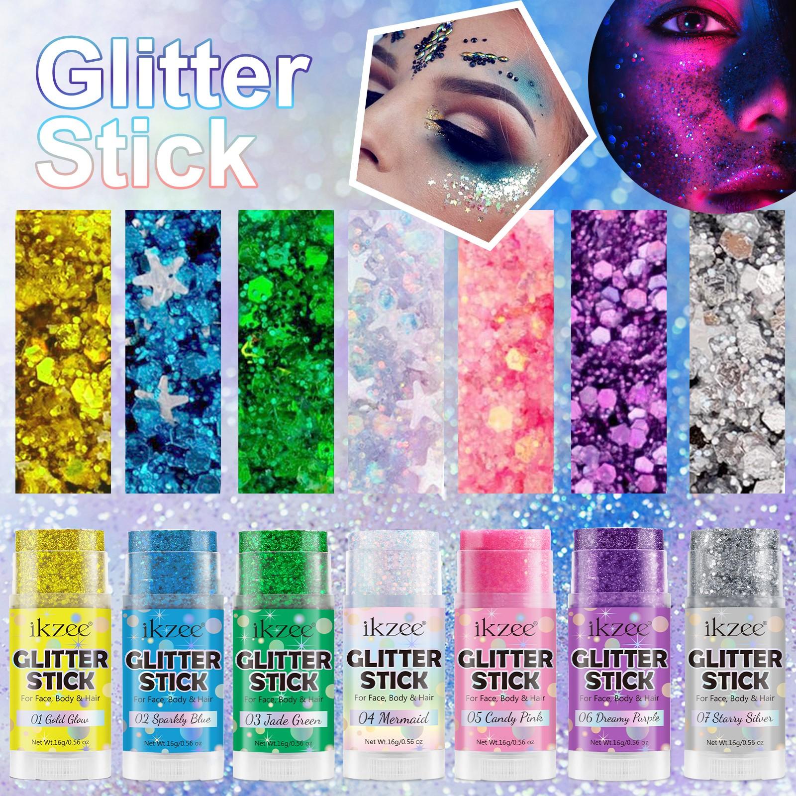 Ikzee Glitter Stick, Body Glitter Gel for Face and Hair, Shimmering Mermaid Glitter with Chameleon Effect and Large Particles, Glowing Body Glitter Cosmetic, Festival Party Makeup Accessory Ikzee Glitter Stick, Body Glitter Gel for Face and Hair, Shimmering Mermaid Glitter with Chameleon Effect and Large Particles, Glowing Body Glitter Cosmetic, Festival Party Makeup Accessory