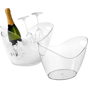 2 Pcs Ice Bucket 4 Liter Champagne Wine Bucket Clear Acrylic Beverage Tub Party Drinks Ice Tub for Wine, Champagne or Beer Bottles Bar Supplies