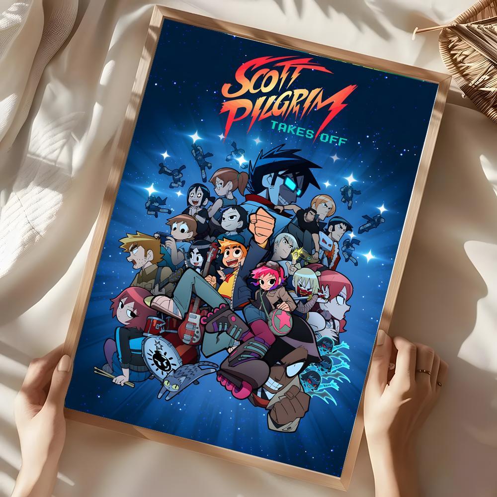 S-Scott P-Pilgrim vs. the World Poster Illustrations Wall art print art suitable for living room bedroom bar parlor home decoration gift  Custom Photo Poster  Personalized Wall Art