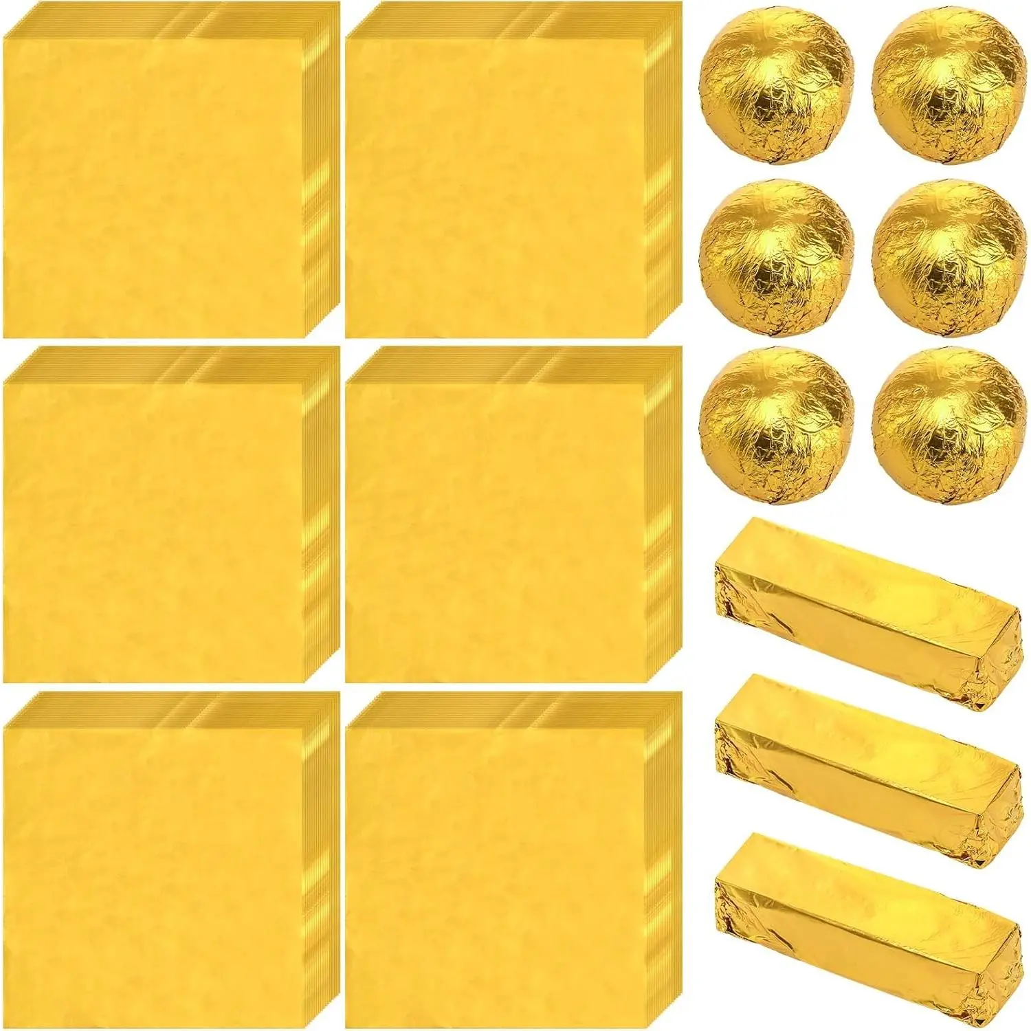 300 PCS Gold Foil Candy Wrappers, 8x8 Inch Large Aluminum Foil Chocolate Wrappers for Caramels, Square DIY Candy Packaging for Tea, Christmas, Easter, Thanksgiving, Party