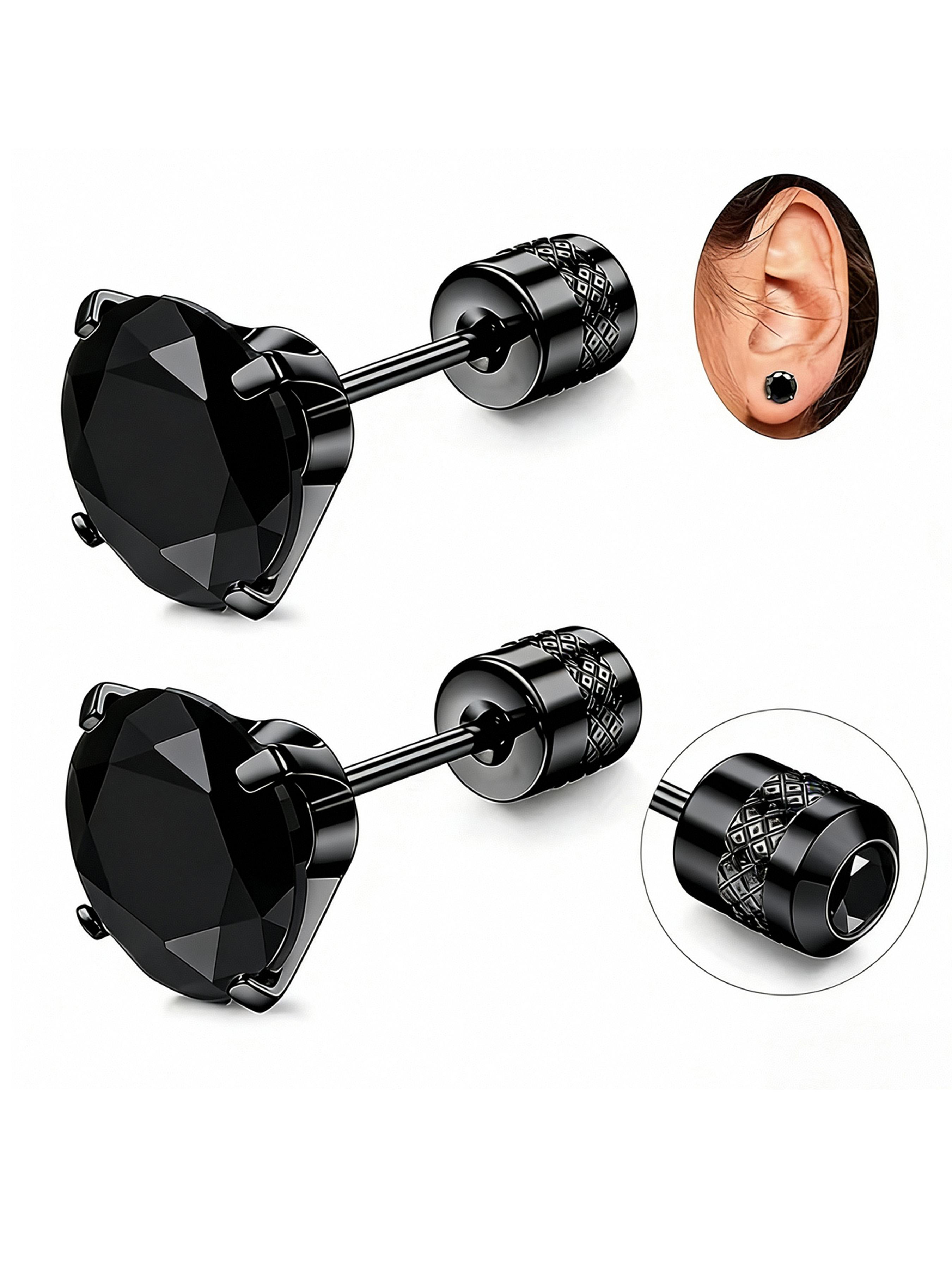 2 Pcs 316 Stainless Steel Threaded Clasp Earrings, Unisex Cubic Zirconia Studs, Daily Wear, Multiple Colors Available