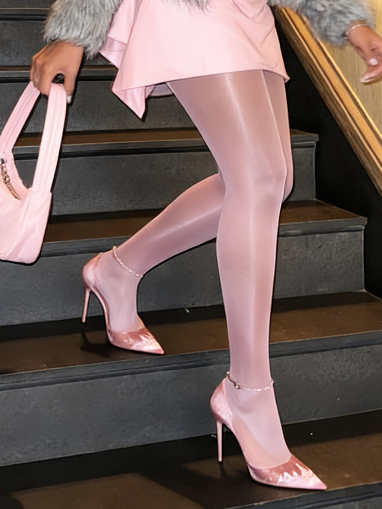 Barbiecore High-Gloss Leggings for Women Plus Size, Shiny Tights, Y2K Inspired, Sweet-Edge, Bold Party Look, All Seasons
