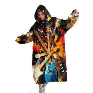Wearable Hooded Blanket with Music Pattern, Comfortable Cozy Blanket Robe for Home Relaxation, Ideal Birthday and Holiday Gift