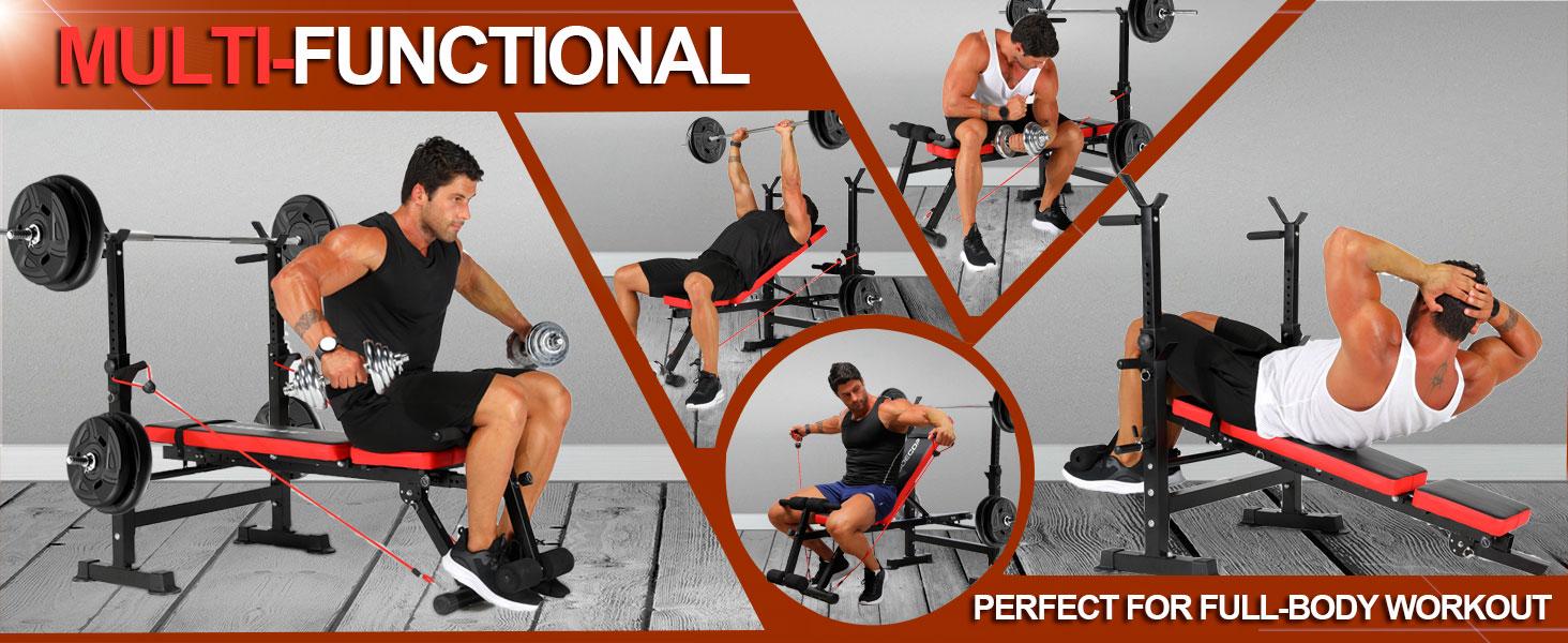 OPPSDECOR 6 in 1 660lbs Weight Bench Set with Squat Rack, Bench Press Set with Barbell Rack, Adjustable Incline Strength Training Workout Bench with Leg Developer Preacher Curl for Home Gym