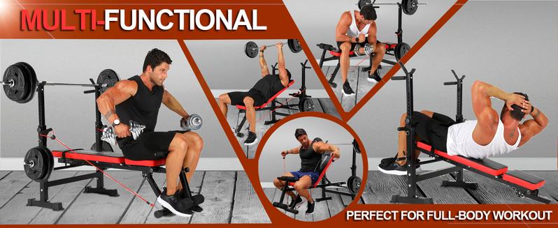 【TikTokShopBlackFriday】OPPSDECOR 6 in 1 660lbs Weight Bench Set with Squat Rack, Bench Press Set with Barbell Rack, Adjustable Incline Strength Training Workout Bench with Leg Developer Preacher Curl for Home Gym