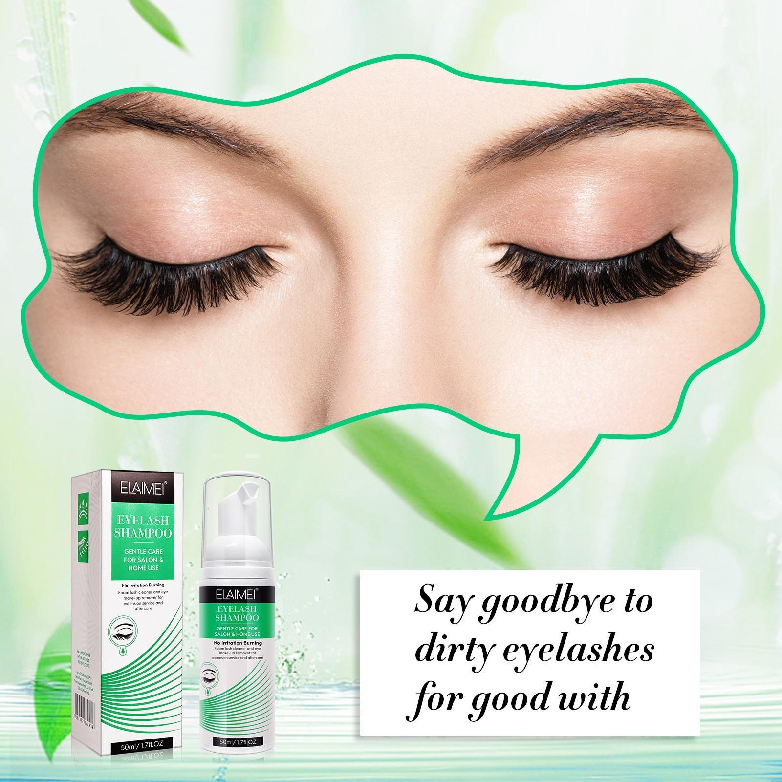 ELAIMEI Eyelash Cleansing Kit, includes 50ml of eyelash cleanser + an eyelash cleansing brush + an eyelash comb. Removes makeup residue from both false and natural lashes, leaving your lashes cleaner.