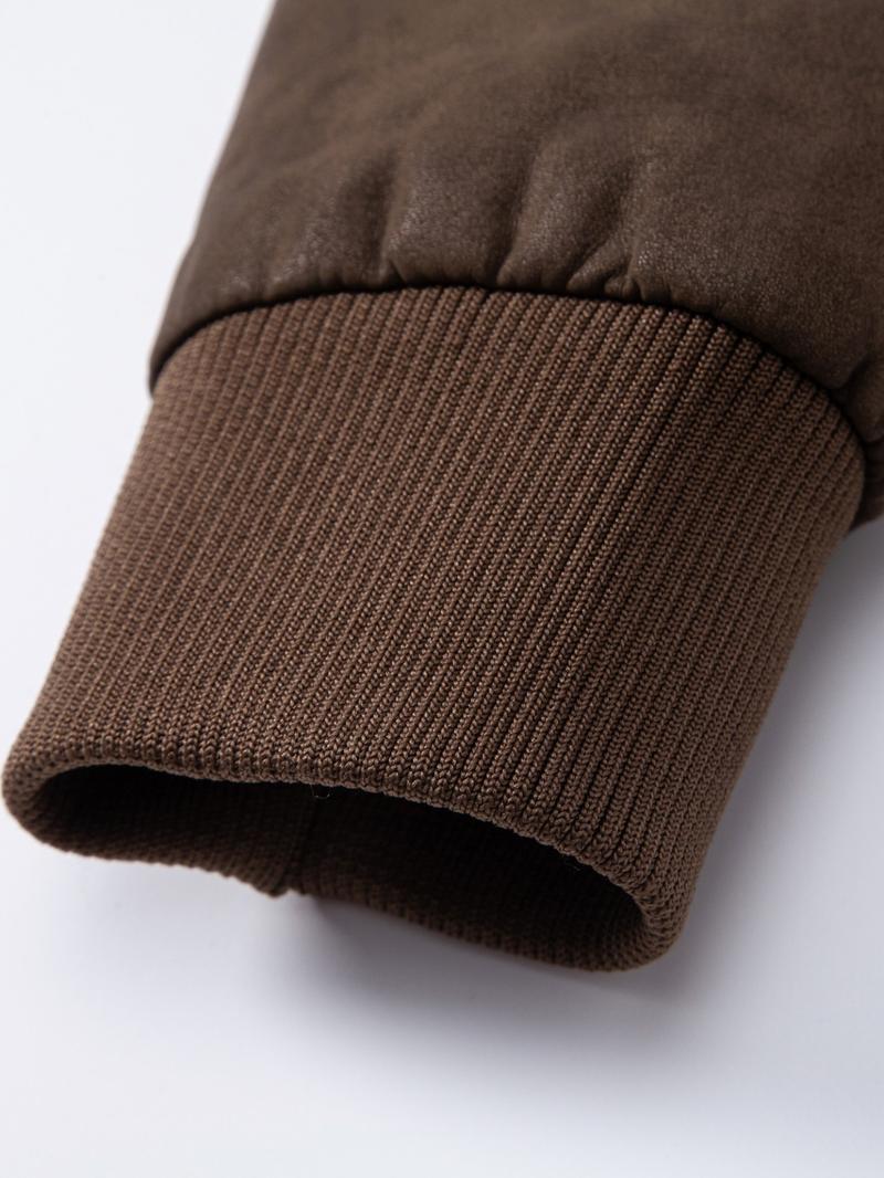 Men's Winter Velvet Jacket, Fleece Lined Thick Fur Collar, Vintage Lapel Multiple Pockets, Warm Motorcycle Coat