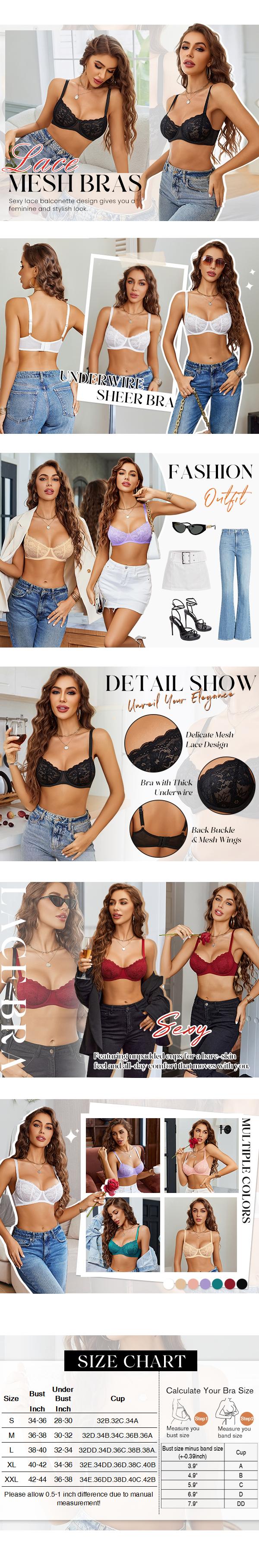 Avidlove Women's Lace Underwire Bra - Unlined Everyday Lingerie with Scalloped Edge Design - Comfortable & Breathable S-XXL