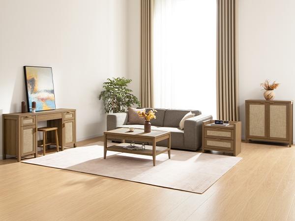 SICOTAS Rattan Vanity Home Office Desk - 52" Large Farmhouse Boho Makeup Vanity Dressing Table with 3 Drawers & 2 Storage Cabinets,  Vanities Desk for Makeup Room, Home Office, Natural Oak