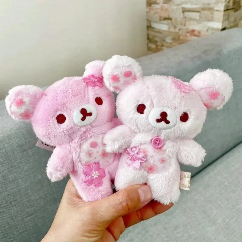 Anniversary Cherry Blossom Flower Lazy Bear Rilakkuma Soft Plush Toy Keychain Sakura Peach Pink Bear Stuffed Animals doll Charm