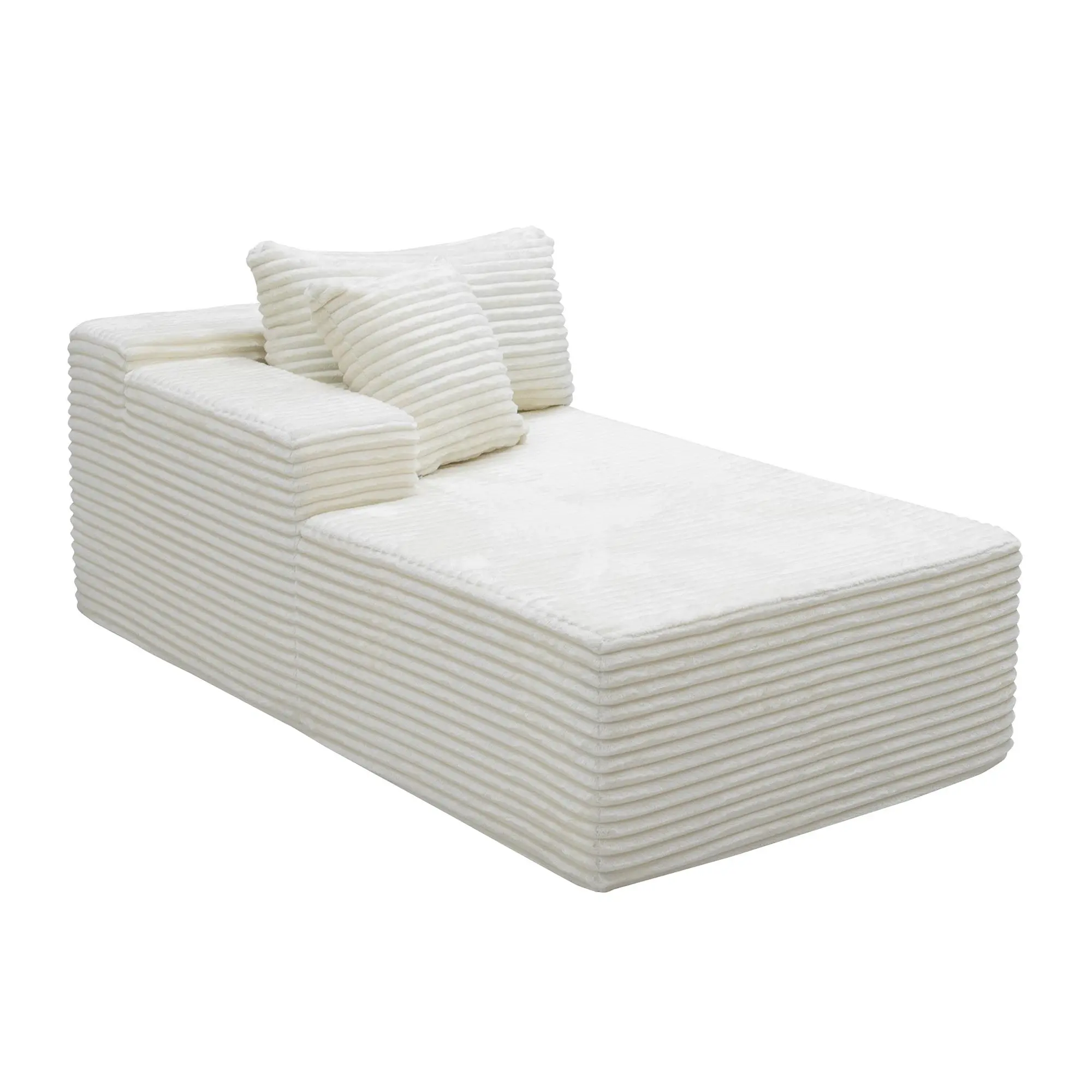 White Modular Sectional Sofa with Chaise Lounge, 1-Seat Plush Corduroy Couch, No Assembly Required, 35.5 in W, Modern Living Room Furniture