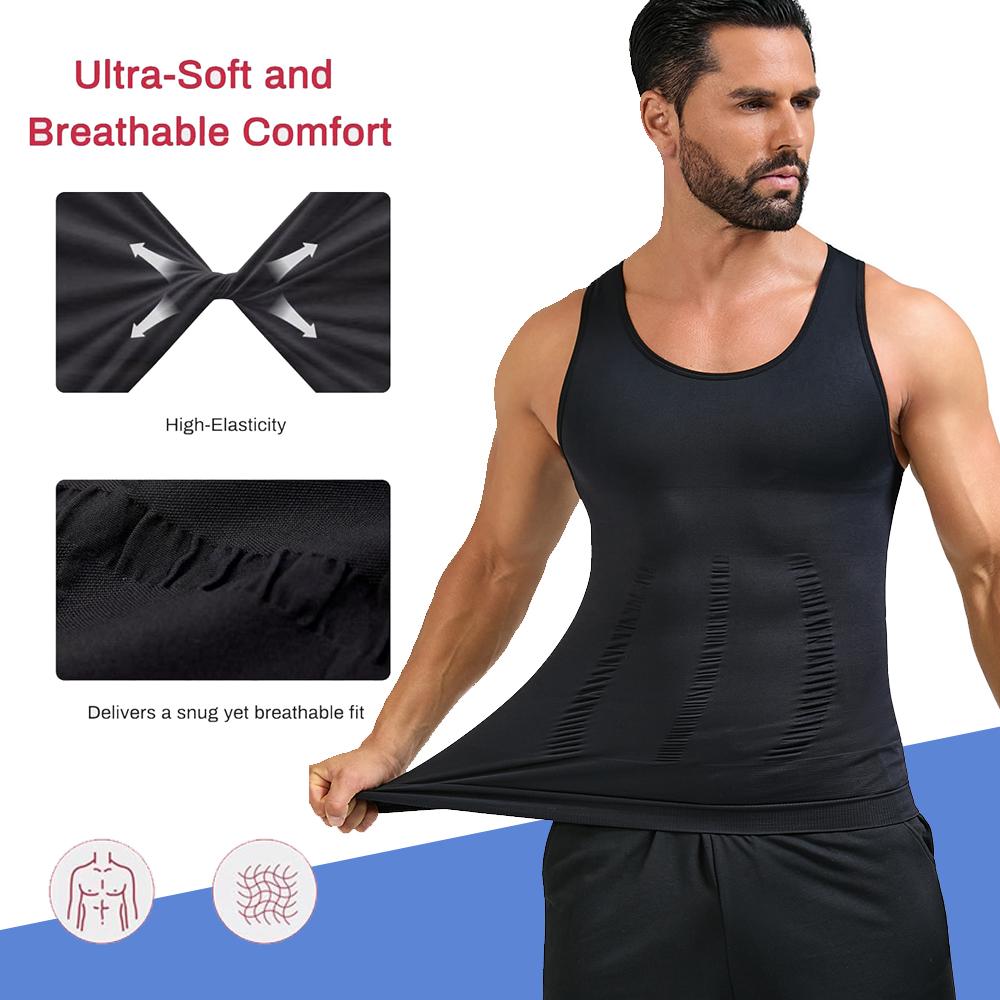 1/2 PACK Men's Sleeveless Solid Compression Fit Fitness Vest Shirt, Athletic Training Apparel Gym Activewear Body Shaper