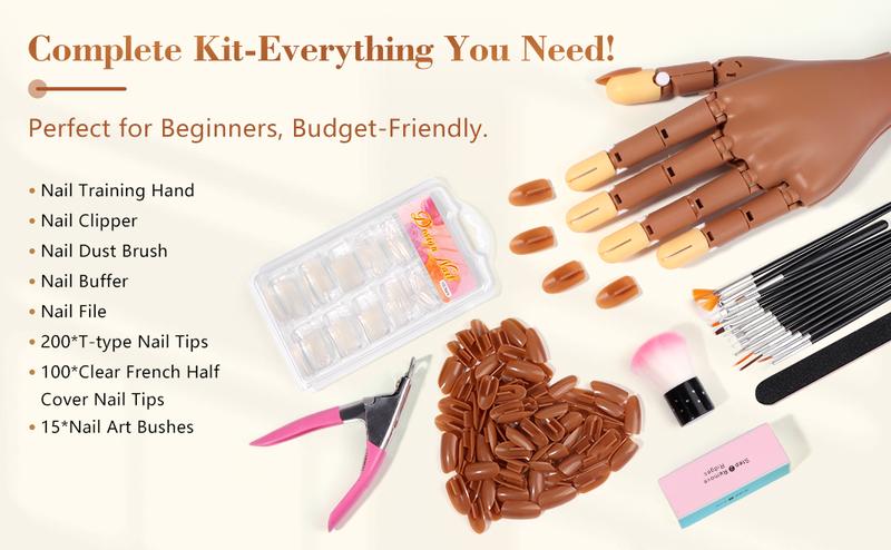 Practice Hands Kit for Acrylic Nail, Removable Nail Model Hands, Manicure Hands for Beginners to Practice, Comes with 200 Nails