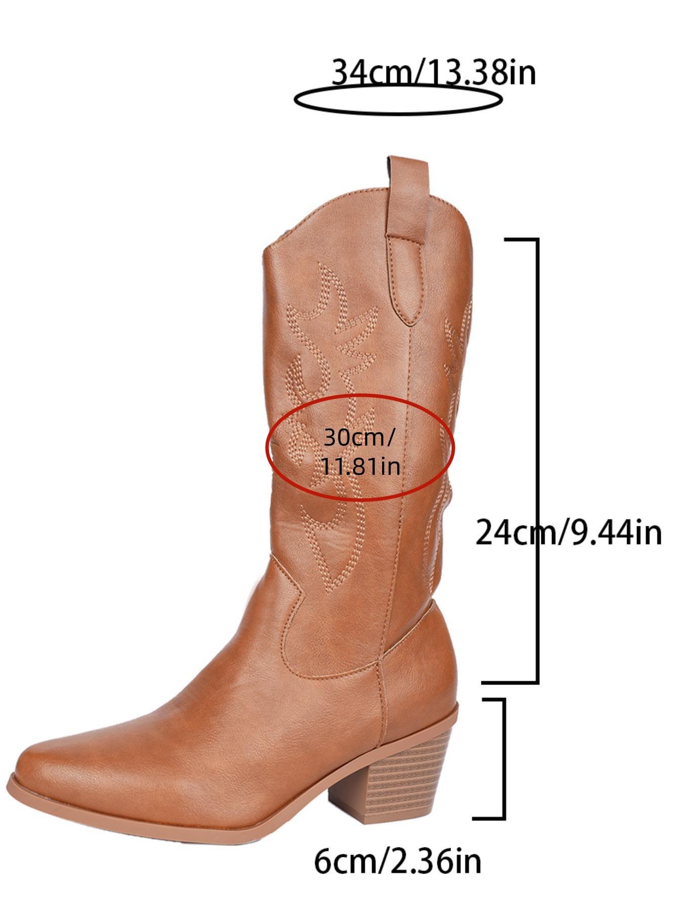 Women's Above-The-Ankle Heeled Boots, Hand Embroidered, Fashionable, Elegant, Winter New Arrival, Vintage V-Neck Western Cowboy Boots