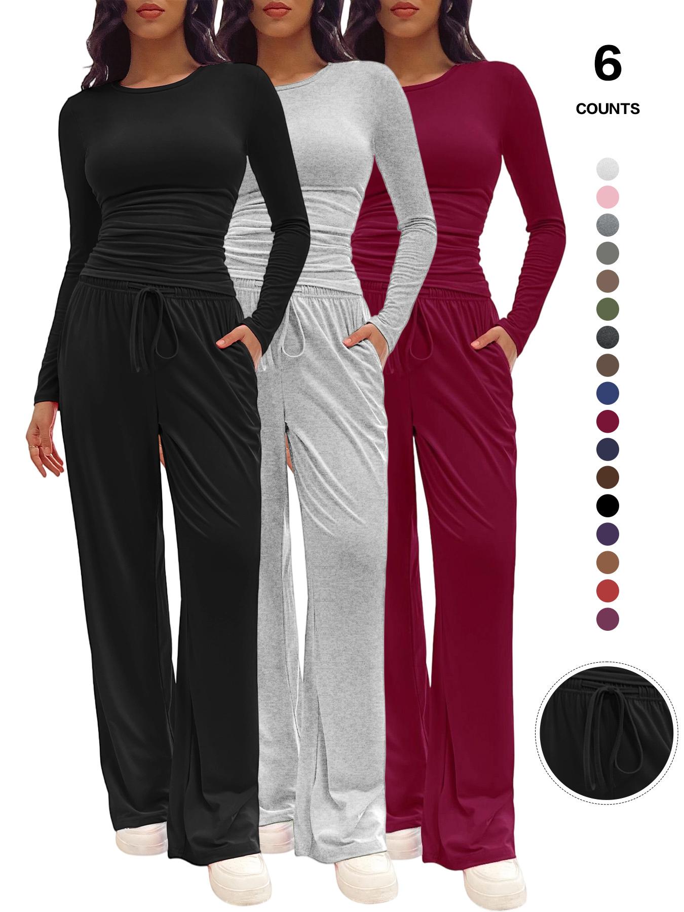 Women's Two-Piece Set, Ruched Tee & Drawstring Pocket Pants, Fitted Design, Organic Textile Material, Ideal for Daily Wear