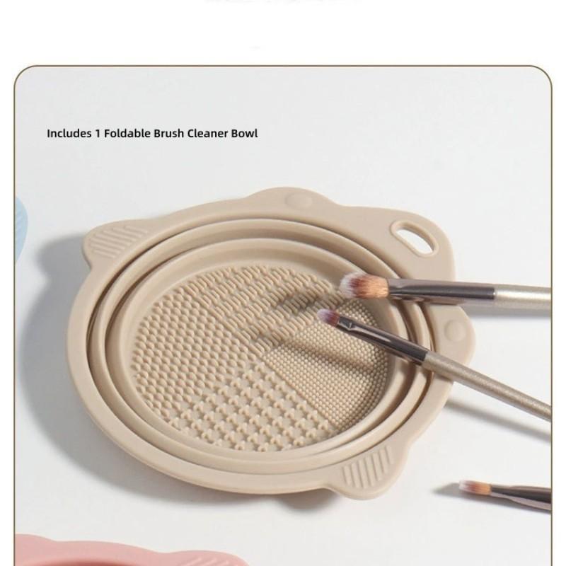 Silicone Foldable Brush Cleaner Bowl Makeup Sponge Brush Washer Puff Cleaning Tool Foldable Portable Silicone Texture Deep Clean Refreshes Makeup Tools