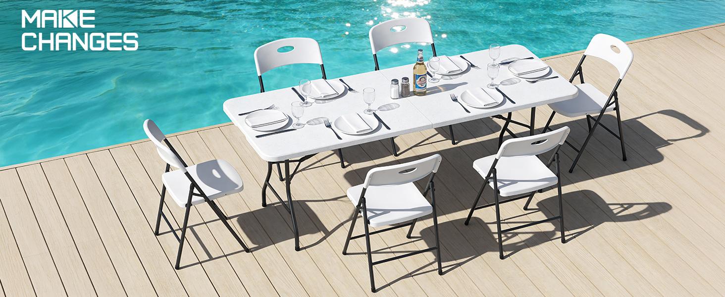 Heavy-Duty Plastic Folding Chair, Ergonomic Back, Outdoor White Folding Chairs for Outside Indoor, Portable 350 lbs Capacity Heavy Duty Plastic Metal Foldable Chairs, Stackable & Portable, for Home, Party, Indoor & Outdoor Use