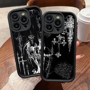 Gothic Cyber Sigil Cross Phone Case For IPhone 17 16 15 13 11 12 14 Pro Max Plus Samsung S21 S22 S23 S24 S25 A series Silicone Cover Shell
