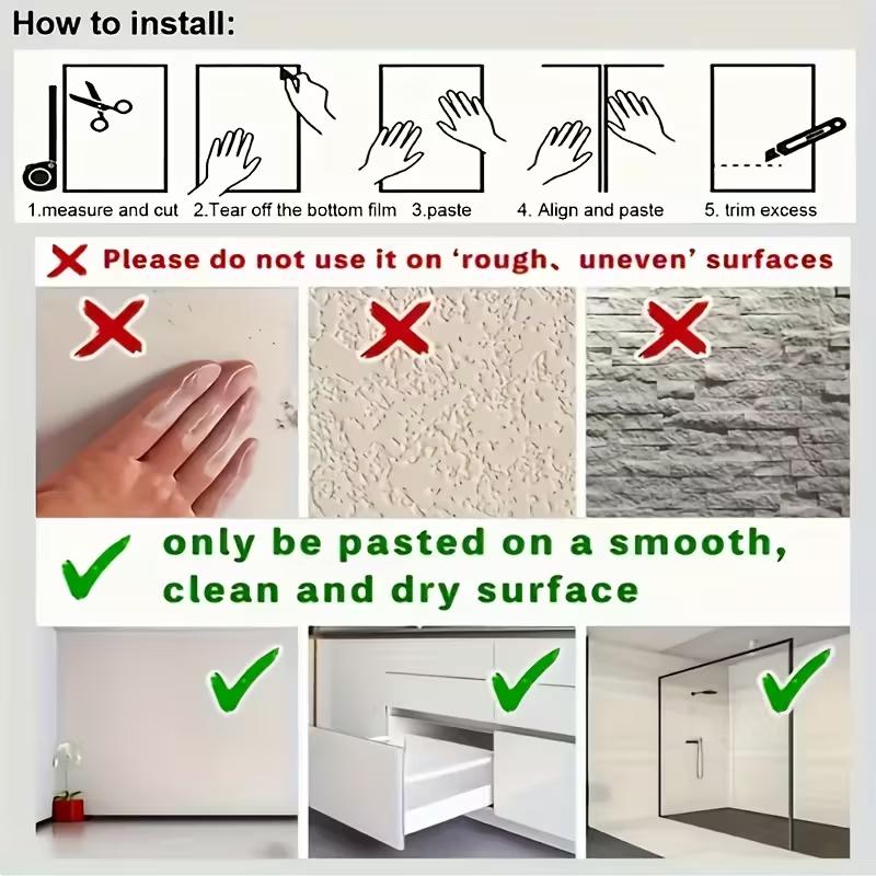 Thick Self-Adhesive Tile Look Wall Stickers, Waterproof Moistureproof Moldproof, DIY Decor for Kitchen Bedroom Living Room Bathroom, Waterproof Marble Stickers