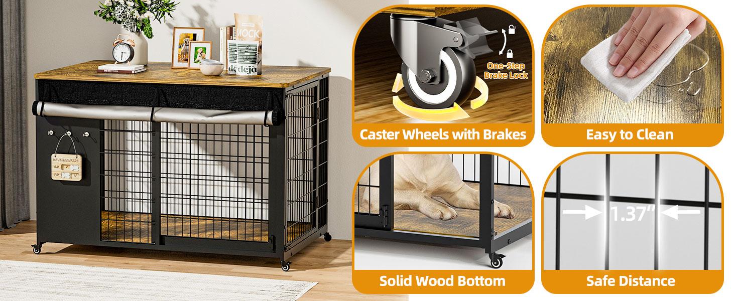 ZZWHOM Premium Solid Wood Dog Crate – Large Indoor Pet Kennel with Lockable Door, Multiple Sizes for Medium to Giant Breeds