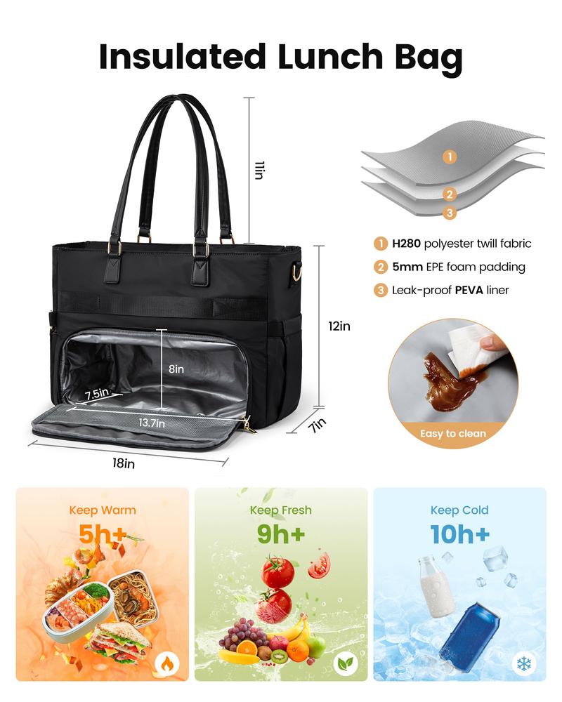 LOVEVOOK Lunch Tote Bag for Women,15.6 Inch&17.3 Inch Large Capacity Work Bag with Laptop Compartment, Teacher Tote Bag with Zipper, Handbag Insulated Bag Leakproof for Nurse, Office, College,TikTokShopStockUp