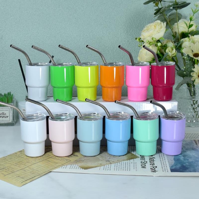 USA mix 48pcs 3oz Mini Tumbler Sublimation Blank Tumblers Stainless Steel Mini Shot Glasses with Lids for Wedding Party Whiskey Cocktail Bar