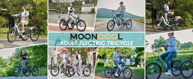 MOONCOOL MC 350 Electric Trike, 24/26 Inches 7 Speeds 3 Wheels Electric Bikes for Adults, 350W Motorized Electric tricycle with 10.4Ah Removable Battery 16MPH
