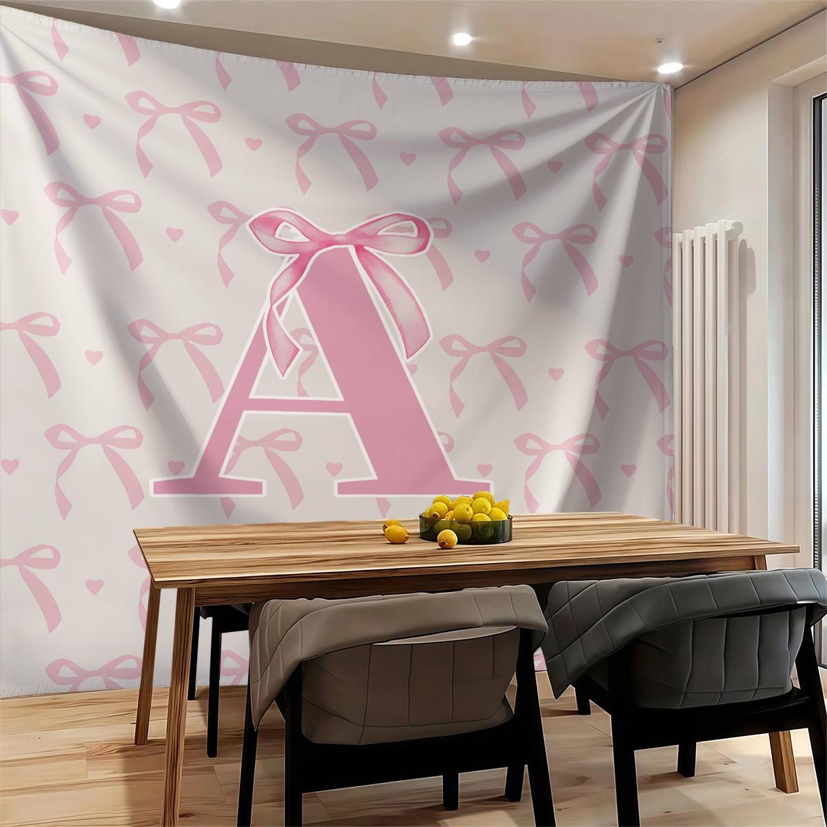 Pink Romantic Ballet Bow Alphabet Decorative Tapestry, Photo Backdrop & Party Background, Large Room Divider, Covers Clutter & Switch, Ideal for Housewarming Birthday Christmas Gifts