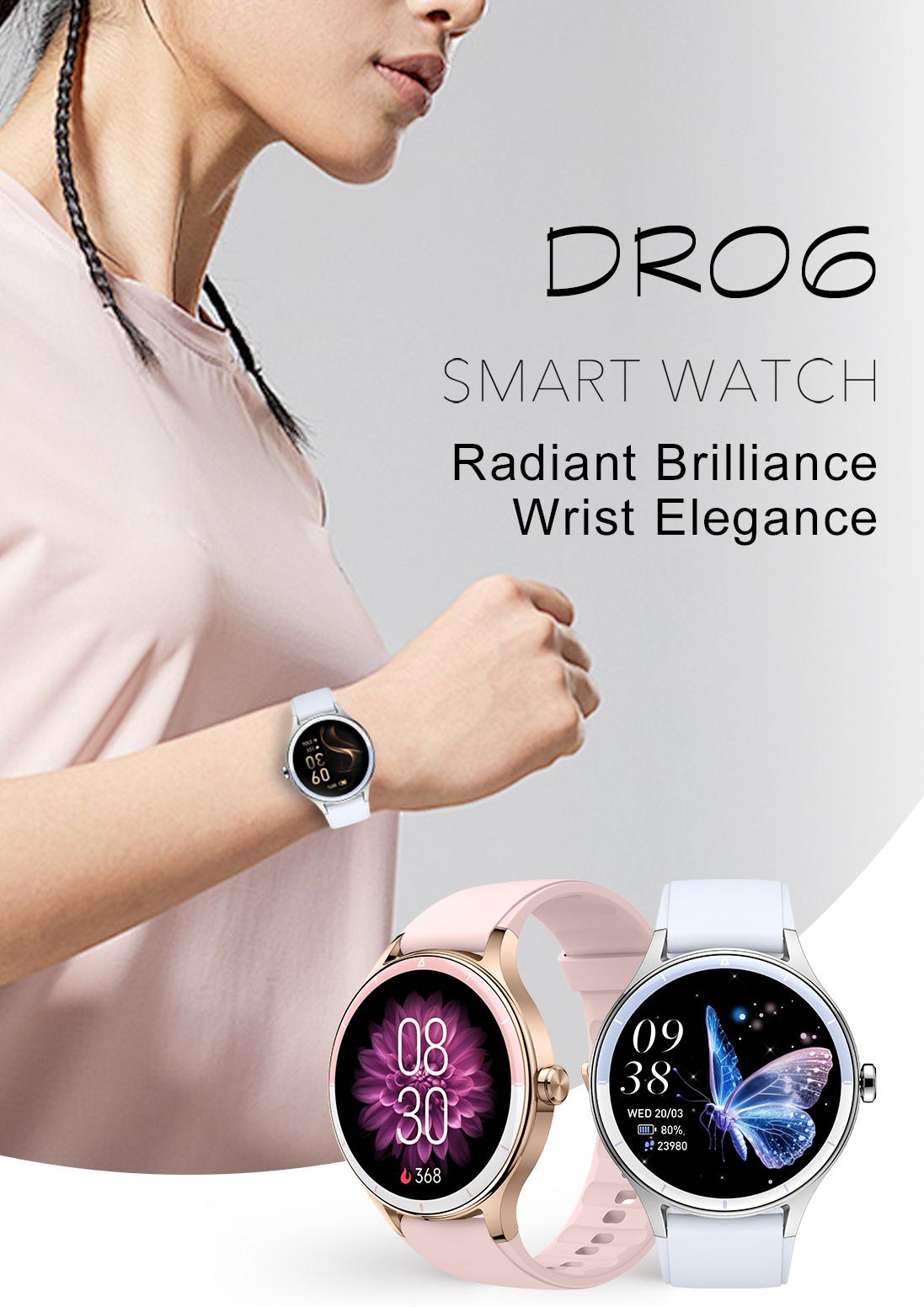 DR06 Stylish Round Smart Watch for Women Slim Versatile Heart Rate Sleep Monitor for Office Commuting Casual Wear