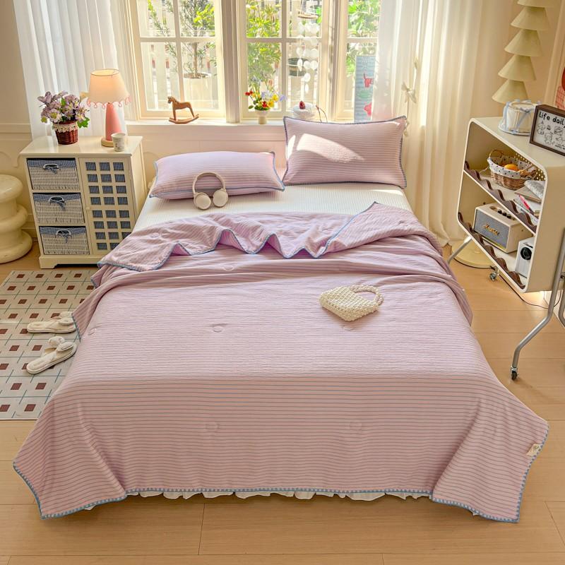 1pcs Summer Quilt, All Season Bedding, Soft Striped Cooling Blanket, Multiple Colors and Sizes, 150x200/200x230, Bedroom Office Living Room, Machine Washable Quilt