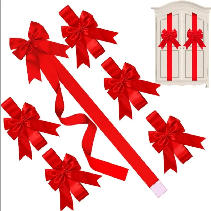 6-Piece Ribbon Bow Set, Large Christmas Door Decorations, Kitchen Cabinet Storage Bows, Festive Party Supplies, Holiday Decoration Essentials
