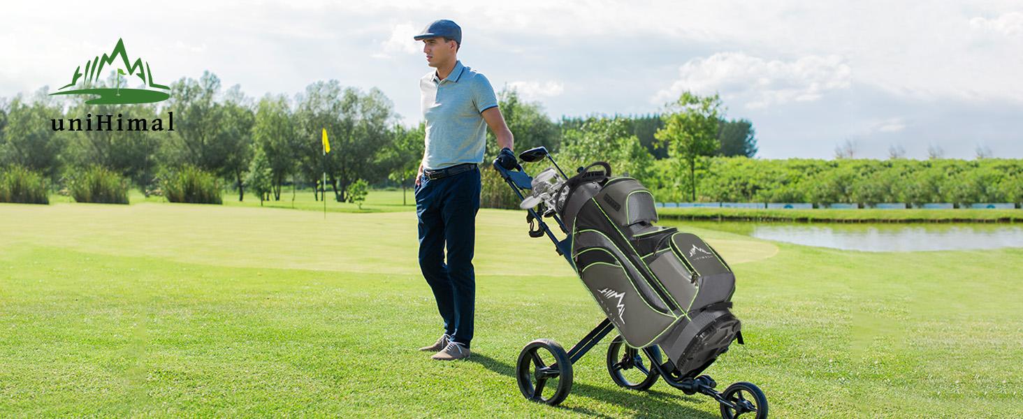 UNIHIMAL 14-Way Golf Cart Bag with Full Length Divider, Premium PU Leather Golf Bag with Plush Top, Magnetic Pocket and Rain Cover for Men
