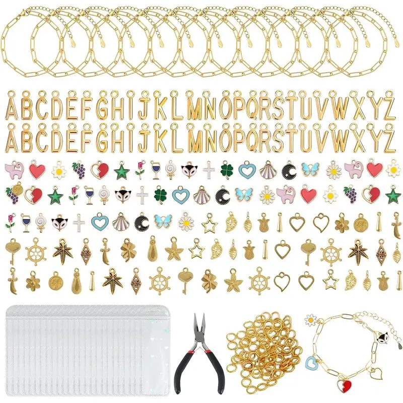 341Pcs Gold Jewelry Craft Charm Bracelet Making Kit, DIY Supplies for Home, Festive & Party Use, Party Bags & Gifts