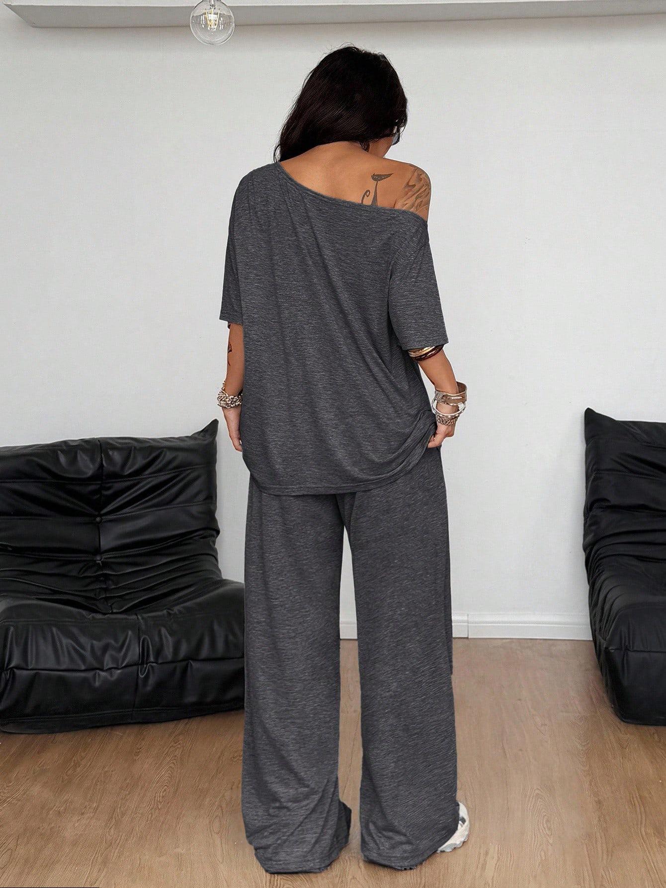 Women Off Shoulder Sweatsuits Oversized Pullover Sweatshirt and Wide Leg Pants Lounge Sets Two Piece Outfits