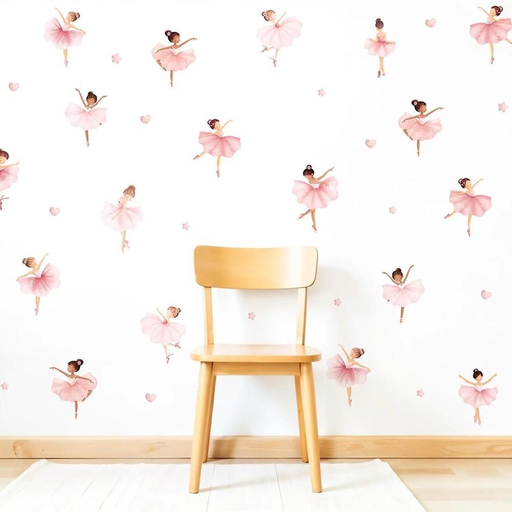 Watercolor Ballerina Fairy  Wall Stickers Heart Star Dancer Wall Decals Bedroom Living Room Decor