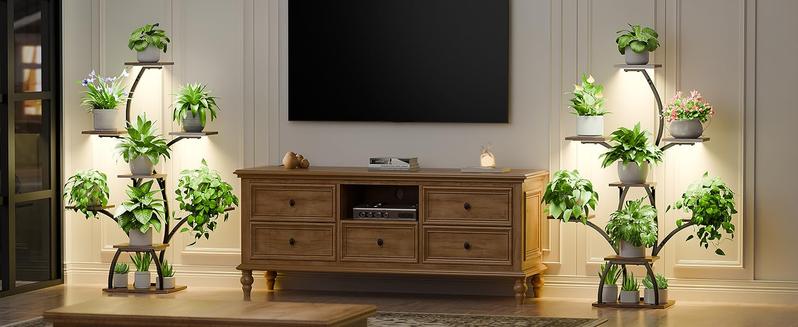 Plant Stand Indoor with Grow Lights, 6 Tiered Plant Shelf Indoor, 50" Corner Plant Stands for Indoor Plants, Lighted Tree-Shaped Plant Holder, Tall Flower Display Rack