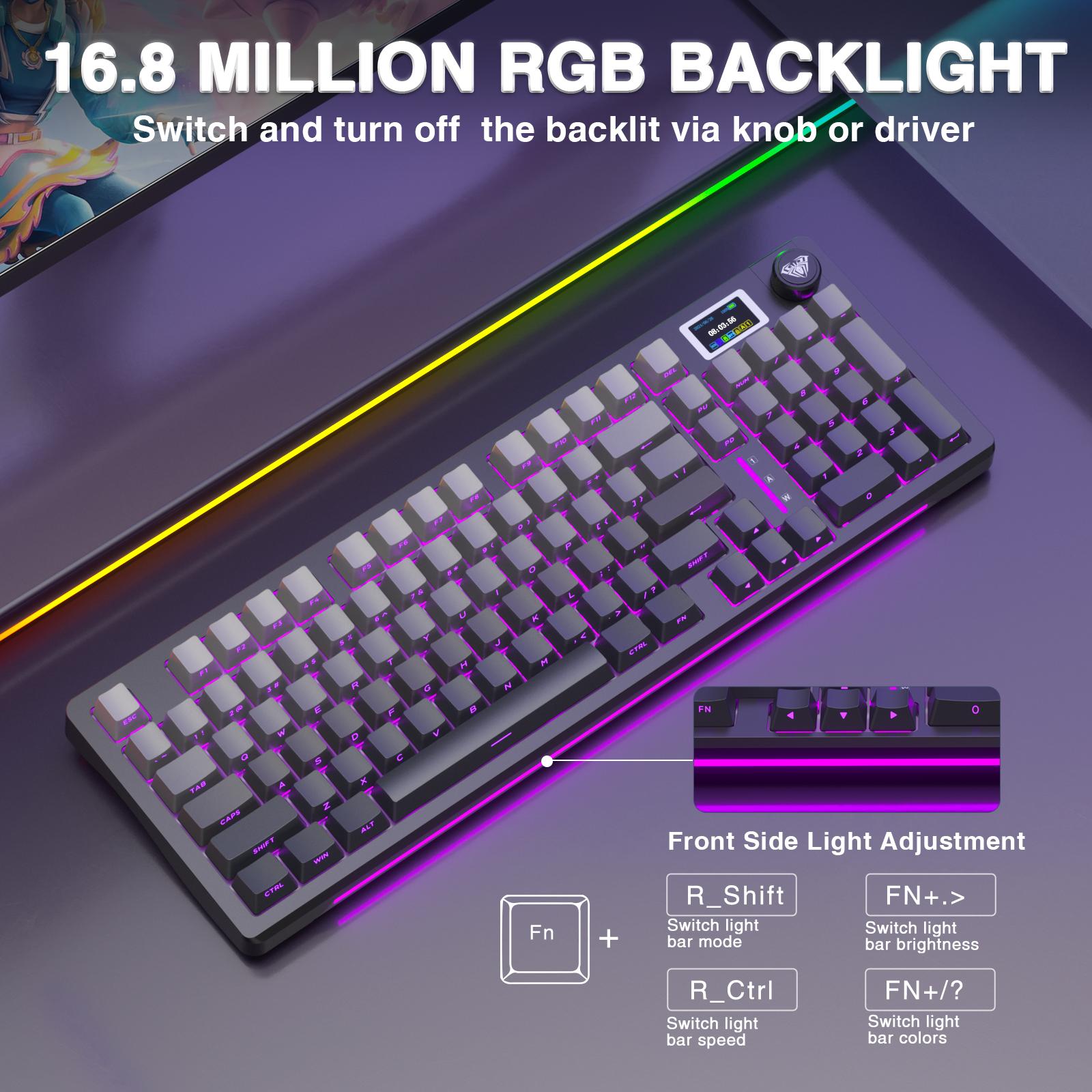 AULA S98 Pro Wireless Mechanical Keyboard with Screen & Knob,2.4GHz/USB-C/BT5.0 Gasket Hot Swappable Creamy Keyboard,Pre-lubed Linear Switches,Side Printed PBT Keycaps,RGB Backlit Gaming Keyboard TikTokShopfalldealsforyou