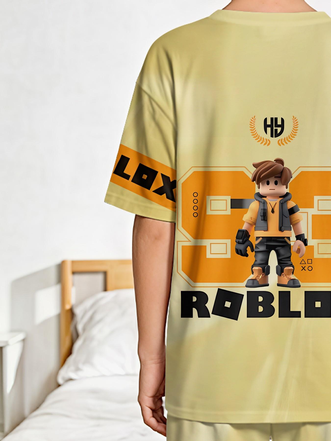 Square Boy Trendy 2-Piece Set - Boys' Digital Print Short-Sleeve Pajamas with Extended Sleep Pants, Stylish, Casual, Comfortable and Soft Pajama Set, Suitable for Boys' Sleep and Home Leisure, Perfect Gift for Boys