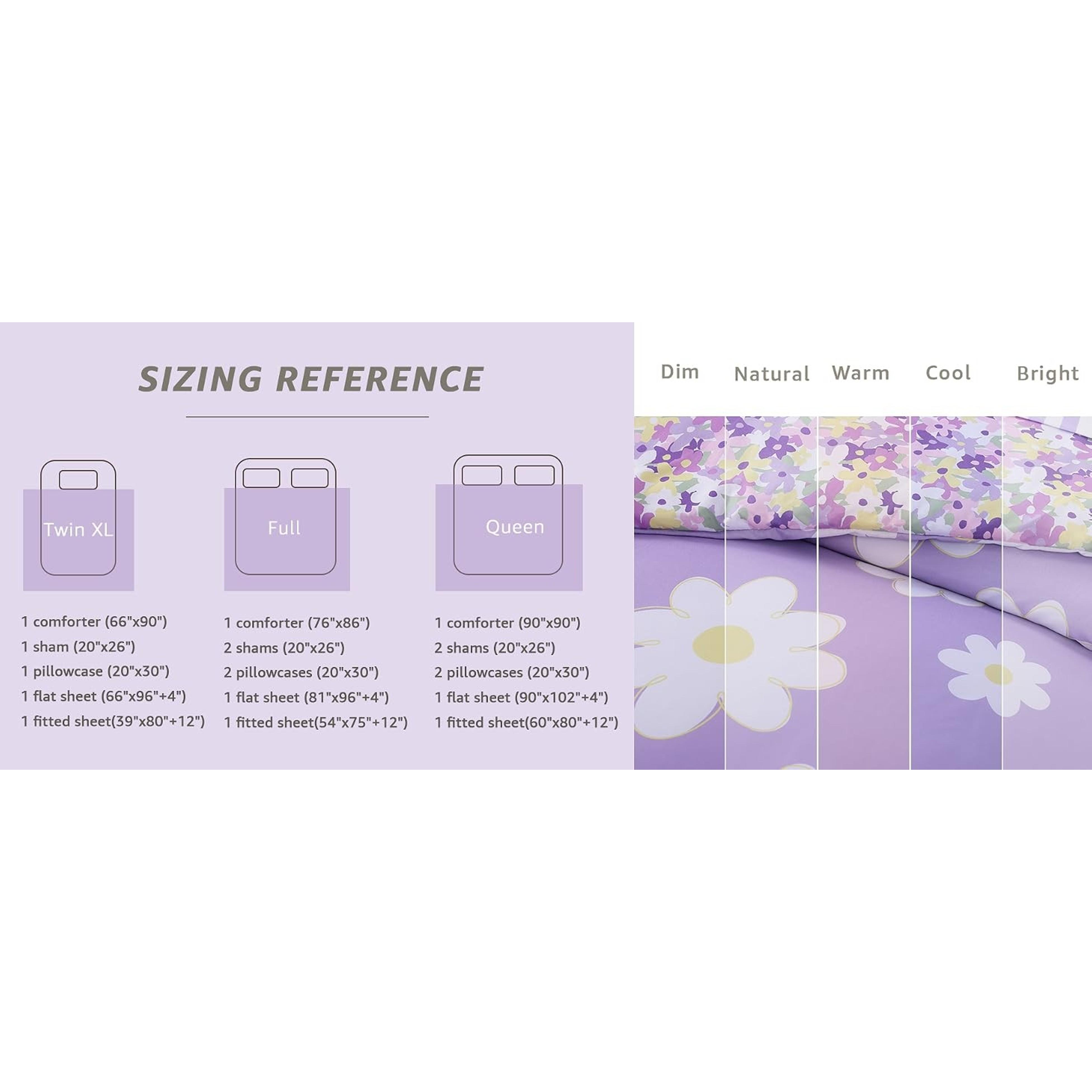 Full Size Comforter Set for Girls Purple Daisy 7 Pieces Bed in a Bag | Reversible Floral All Season Bedding Sets with Sheets, Pillowcase & Sham Full Size Comforter Set for Girls Purple Daisy 7 Pieces Bed in a Bag | Reversible Floral All Season Bedding Sets with Sheets, Pillowcase & Sham