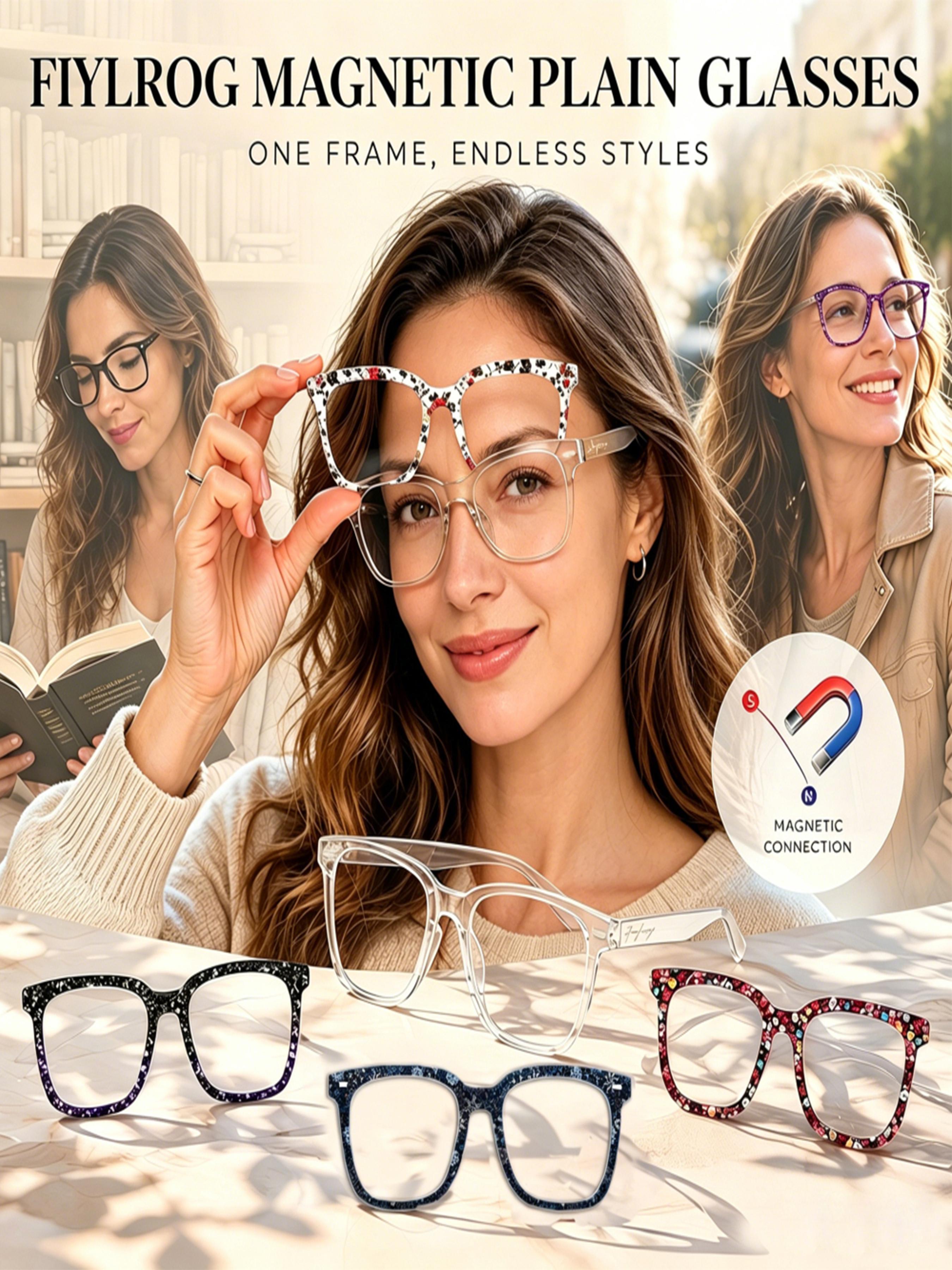 Fashion Square Women's Glasses, Replaceable Magnetic Leopard Pattern, Casual Style, Daily Wear, Street Fashion, Festive Occasions