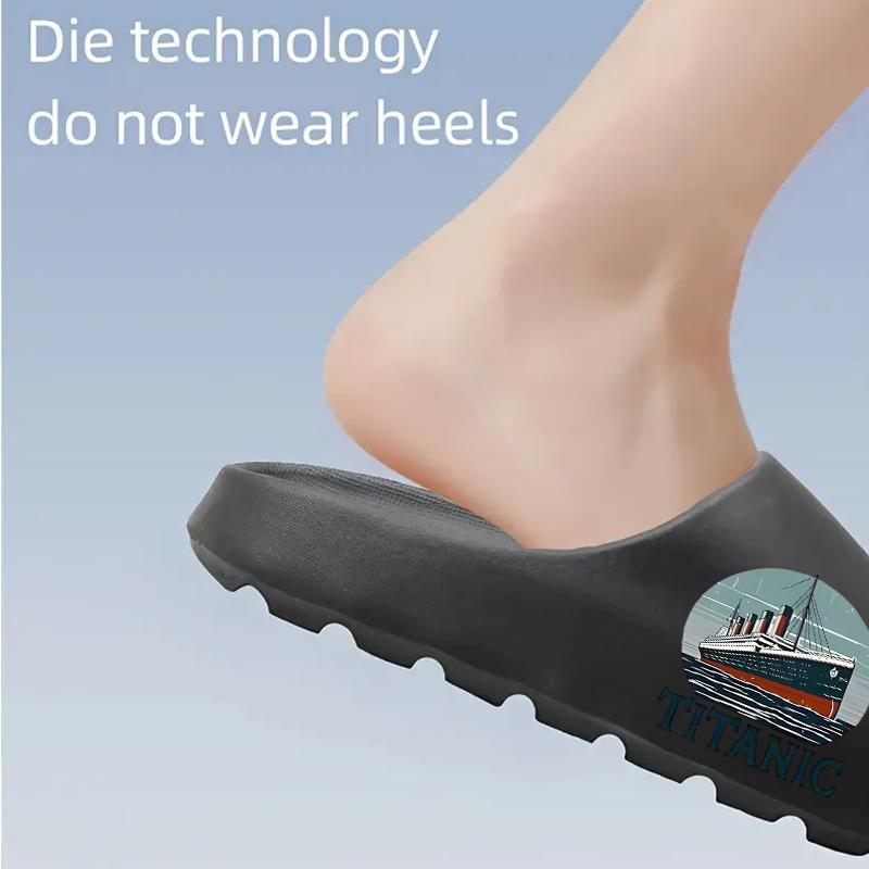 Vintage Titanic Cruise Ship Pattern Slippers Men Women Non-slip Indoor Home Shoes Soft Comfortable Lightweight Summer Beach Sandals Fashion Novelty Footwear