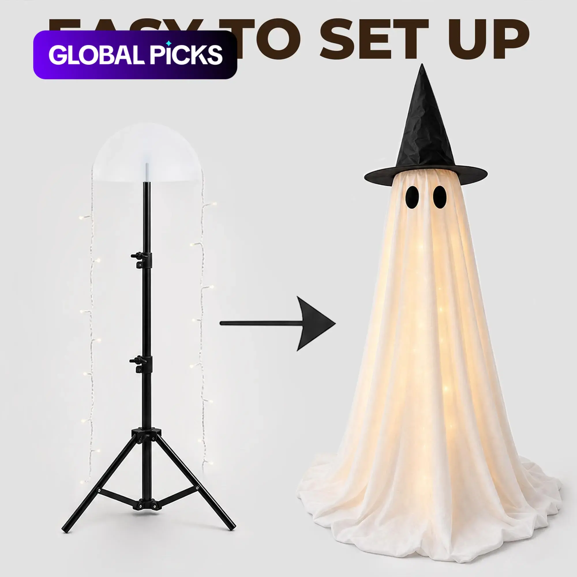 Indoor Glowing Ghost Decoration with Adjustable Tripod Stand, Easy to Set Up, Spooky Party Prop for Porch, Courtyard & Fireplace Mantle, Halloween #GLOBAL PICKS