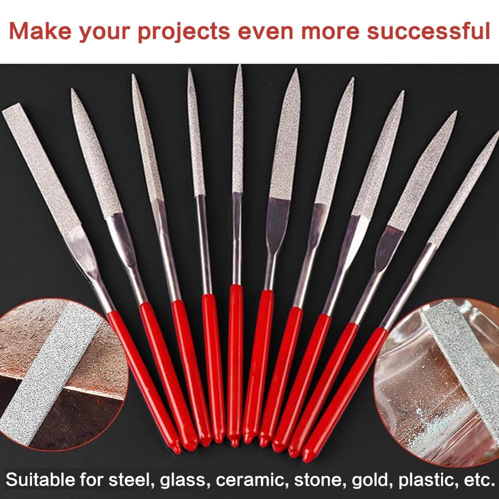10pc Mini Diamond Needle File Set, Anti-Slip Handle Precision Grinding Tools for DIY Jewelry Making, Metal Glass Ceramic Wood Carving, Model Wax Sculpting, Nail Art & Craft Polishing & Shaping Kit